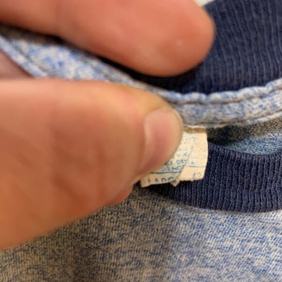 Vintage 70s 80s tee t-shirt single stitch ringer blue sailing boat nautical sz L - Picture 9 of 9